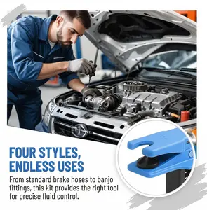 Car Brake Oil Pipe Plug, 4PCS Vehicle Automatic Fluid Line Stop Clamp Set with 2 S-Hooks, Prevent Oil Spills Automotive Brake Tubing Nozzle Hose Clamp Tool, Universal for SUV RV Truck