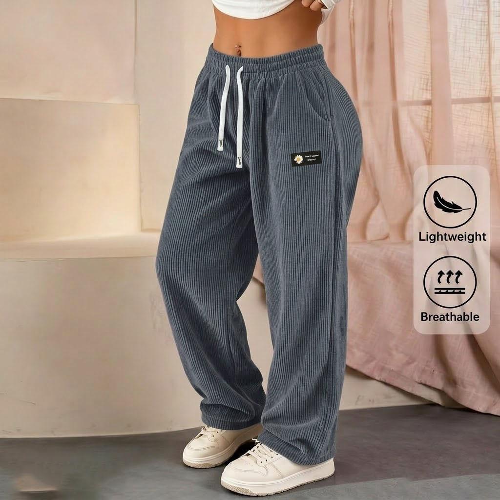 Women's 2-Pack Solid Plain Straight-Leg Corduroy Bottoms, Lady's All-Season Casual Pants with Fashionable Drawstring Waist, Ideal for Everyday Dates & Women's Fashion Gifting, Bottom