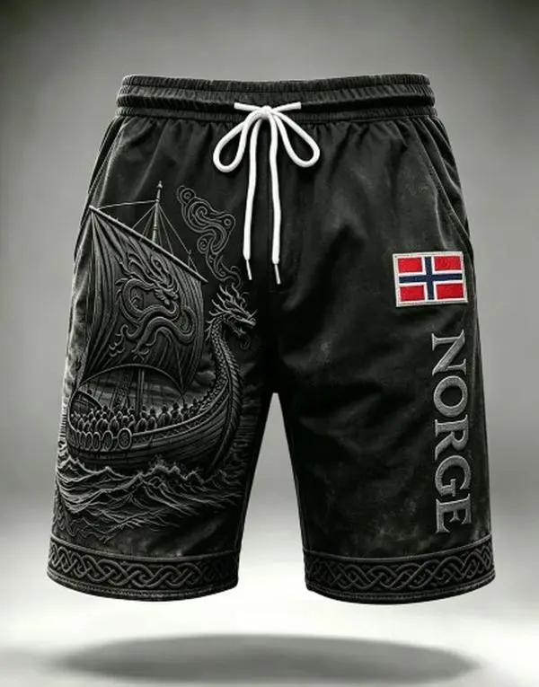 Norway  2026 Erling Haaland  Viking Inspired Men Beach Shorts Norway Soccer Clothing