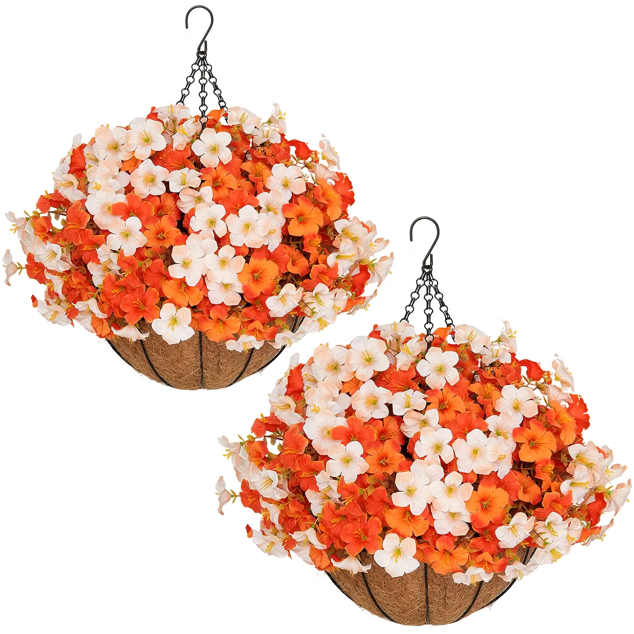2Pcs Fall Orange White Morning Glory Hanging Baskets