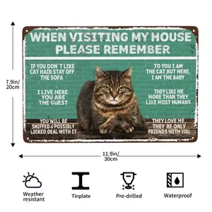 Decorative Signs & Plaques, Metal Sign When Visiting My House Please Remember Vintage Cat's Metal Signs Artwork Original Vintage Tin Metal Wall Art Print Poster Thick Tinplate Wall Decoration Signs Outdoor Decor,8X12Inch