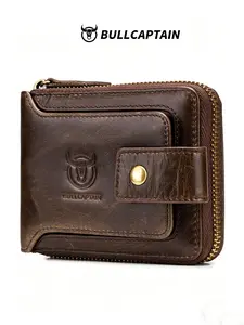 First Layer Cowhide Zipper Wallet, Horizontal Genuine Leather Driver's License Multi-Card Slot Thick Album Anti-Theft Coin Purse