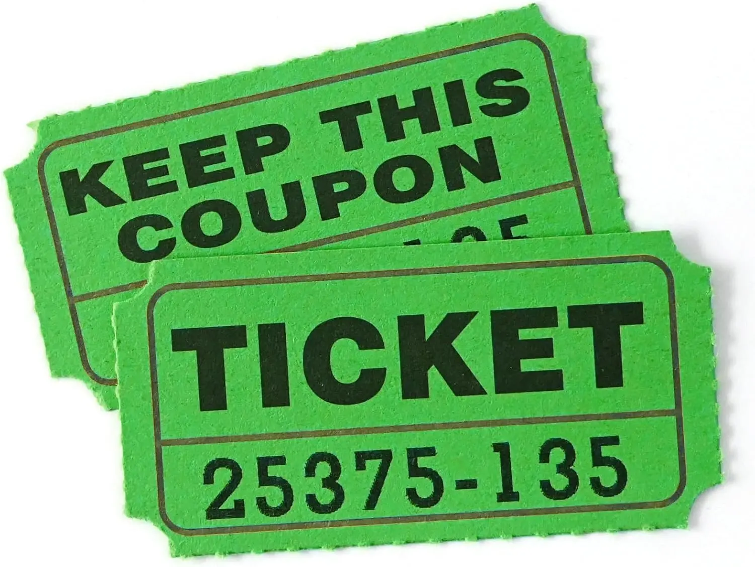 100 Raffle Tickets (200 Pcs 100 Pairs) 50/50 Double Ticket, Bold Numbers for Easy Reading, Suitable for Events, Entry, Class Reward & Prizes - Green