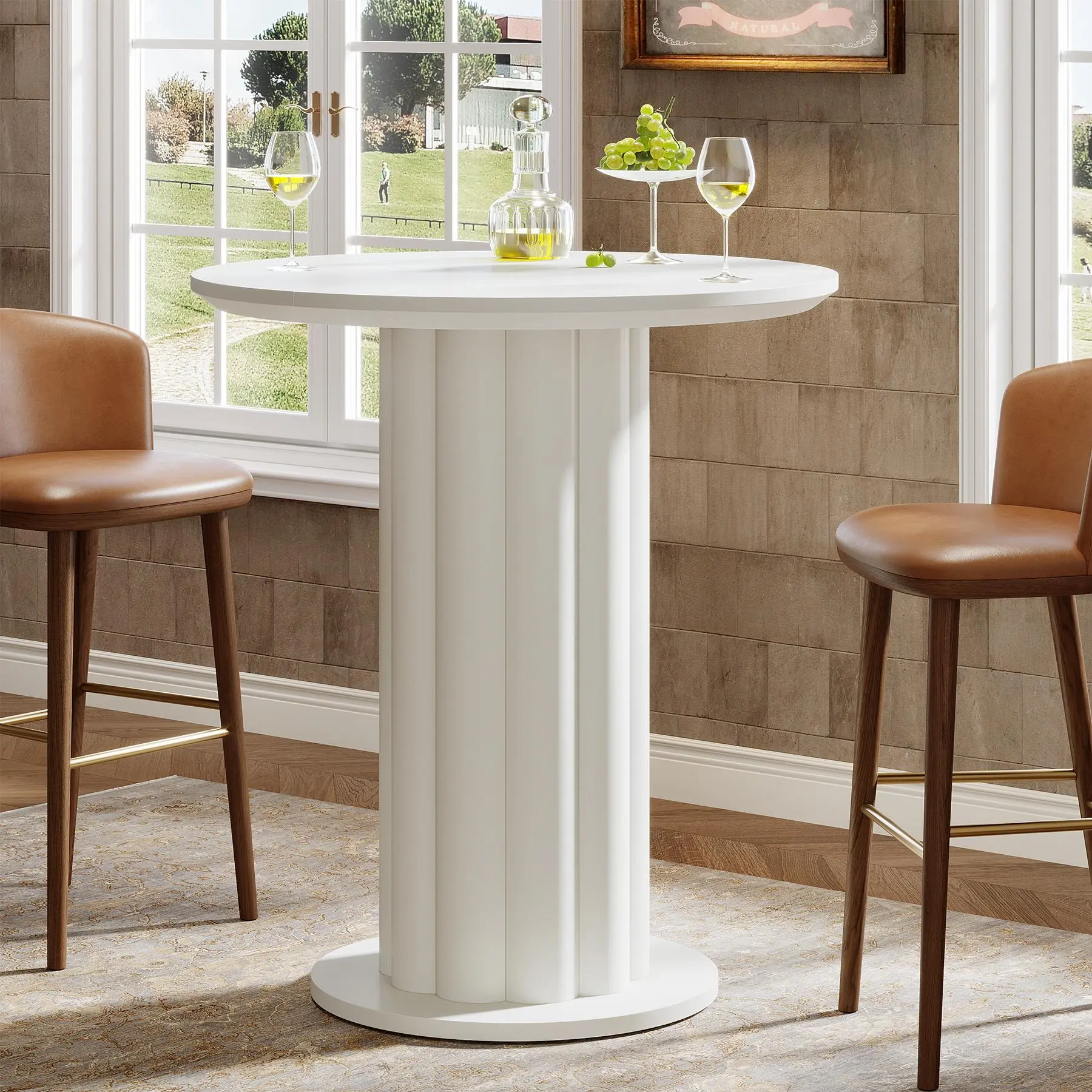 TRIBEWOOD 39" H Bar Table with Roman Pillar Base, Wood Dining High Top Kitchen Breakfast Table, Home Counter Height Bistro Pub Table, for Coffee Cocktail Living Room, Small Space