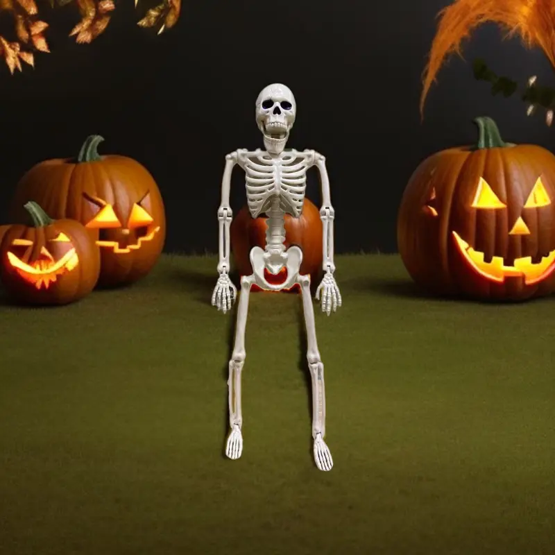 Spooky 60CM Plastic Human Skeleton Skull Prop for Halloween Ornaments Decoration Foldable Americana Style Halloween Decor