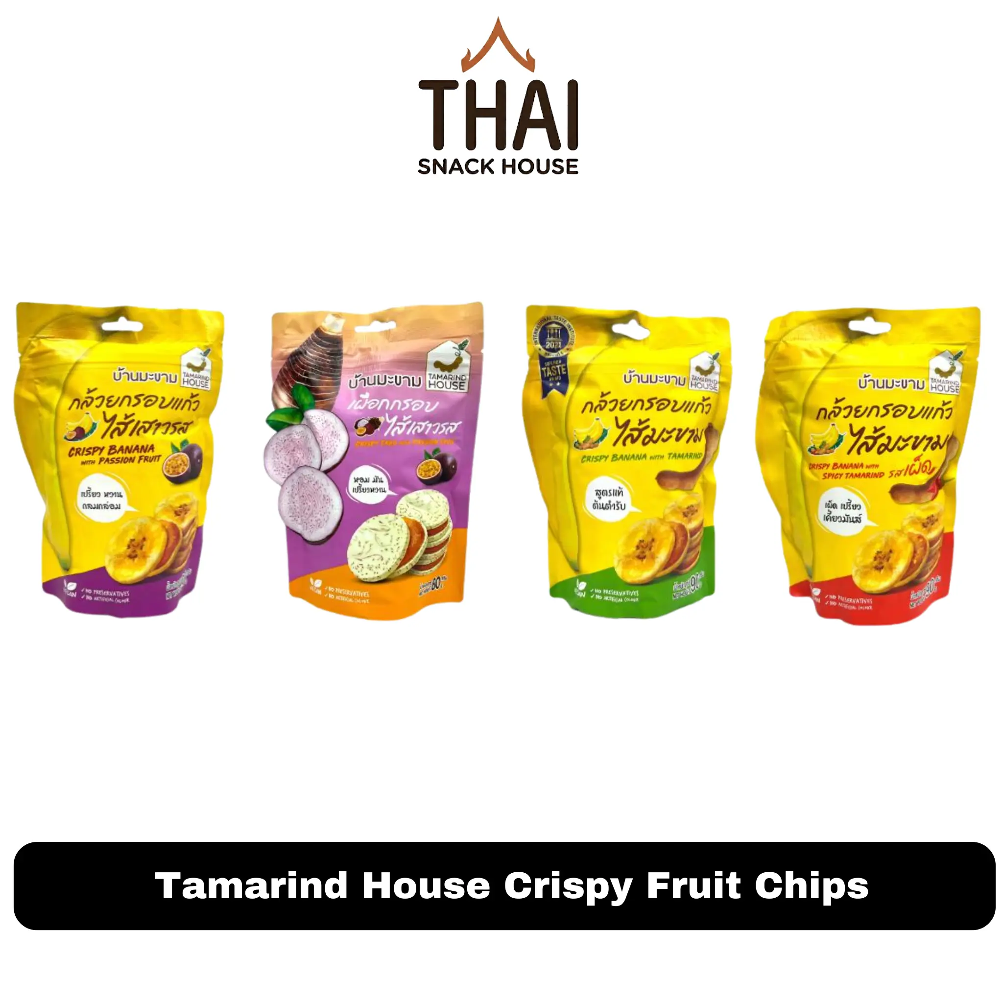 Tamarind House Tangy-Sweet Crunchy Banana Fruit Crisps and Taro Crisps- Passionfruit-Infused Asian Ambient Snack, Crisp Banana Bite, Ice Cream Topper, Yogurt Crunch Top for All Ages Quick Treats