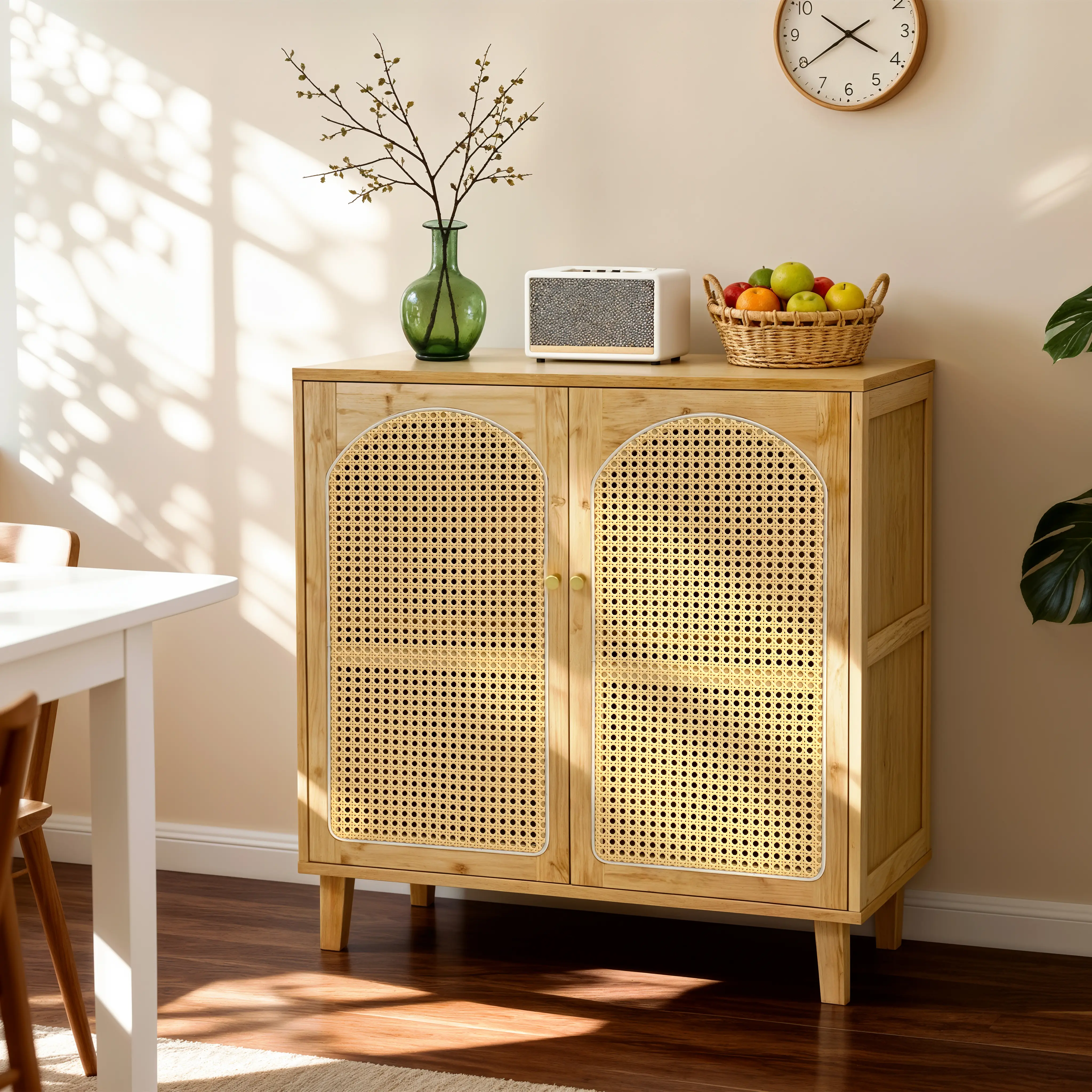 Freestanding Bamboo Kitchen Sideboard Buffet Cabinet - 2-Tier Adjustable Shelf Pantry Storage Unit, Scuff-Resist Coat, 1x Instruction Guide, 1x Screw Accessory Set, 20-25kg, 29.53x15.35x32.28in (75x39x82cm), 60% MDF Board, Assembly Required