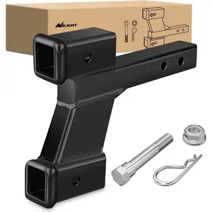 Nilight Trailer Dual Hitch Extender for 2 Inch Receiver with 2" 6" Rise or Drop with Bolt Nut Clip 10,000 lbs Capacity Adjustable Extend 8" 10" Length Matte Black Powder Coated Boat Fenders Boating Accessories