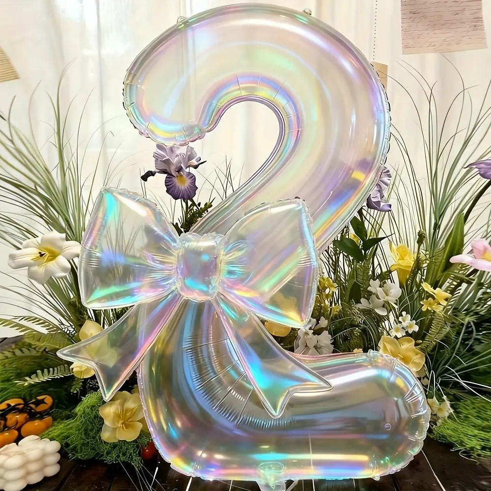 2 Large Transparent Number Shape Aluminum Foil Balloons, 24 Inch Colorful Bow Decorations, Balloon Set, Balloon Party Supplies, Perfect for Birthday Parties, Outdoor Events, Anniversaries