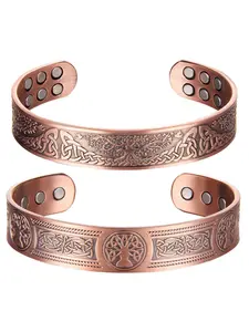 Men's Copper Bracelets Set, Magnetic Life Tree Wide Bangle Bracelet, 99.99% Pure Copper Vintage Jewelry, Christmas Gift, Cuff Bangle Set