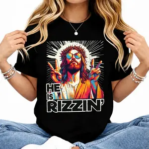 Retro He is Rizzin Funny Jesus Has Rizzen Easter Christian T-Shirt
