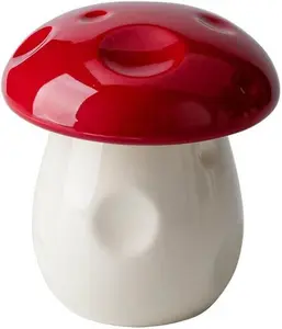 Cute Mushroom Container with Lid – Ceramic Mushroom Jar for Storage – Fun Decor & Gift for Women (Red)