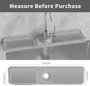 Kitchen Sink Faucet Mat, Silicone Foldable Splash Guard & Draining Mat, Faucet Protector, Black & Gray, Household Item