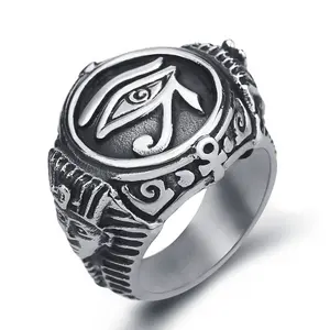 Ancient Egyptian Eye of Ra Horus Ring Ankh Rings Silver Stainless Steel Pharaohs Egypt Symbol Rings for Men Women