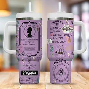 Bridgerton Lady Whistledown Tumbler, Purple Floral Bee Design, “Mentally Dating Benedict Bridgerton” Mug, Regency Era Gift for Bridgerton Fans