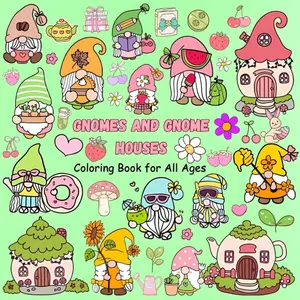 Gnomes and Gnome Houses: Coloring Book for All Ages, 6 x 6 inches, 41 pages, Pocket Sized Coloring Book for Kids Teens and Adults, Paperback