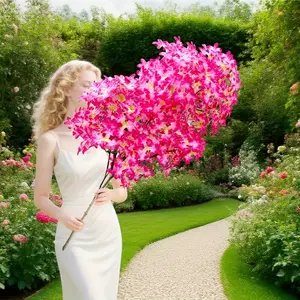 Two large 37.4-inch faux pink cherry trees, Decorative fake tree, realistic violets for outdoor and home decor, perfect for weddings, festivals, maintenance-free and suitable for spring and summer decorations, interior bouquets, plastic flowers