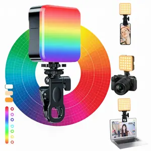 RGB Video Light 360° Full Color – Portable LED Camera Light with 3 Cold Shoe, 2000mAh Rechargeable 2700K–6500K On-Camera Lighting for YouTube, Vlogging & Content Creators Cellphone