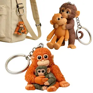 3D Monkey Keychain with Plush Toy - Durable Plastic, Compact Design, Versatile Bag Charm & Desk Décor, Perfect Gift for Collectors