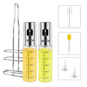 KOTCH BY TGB 2pc Oil Spray Bottle With Rack, Cleaning Brush, Oil Brush & Funnel Dispensers Glass Utensils Bbq Kitchen Set white durable