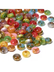 20pcs 6x10mm Mixed Color Round Resin Beads with Large Hole Flat Round Loose Spacers for Jewelry Making Bracelet Necklace Earring Craft Supplies