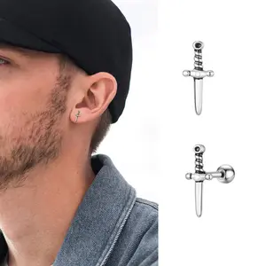 Small Knife Earrings for Men Boys,Waterproof Stainless Steel Sword Stud Earring,Rock Punk Jewelry Gifts