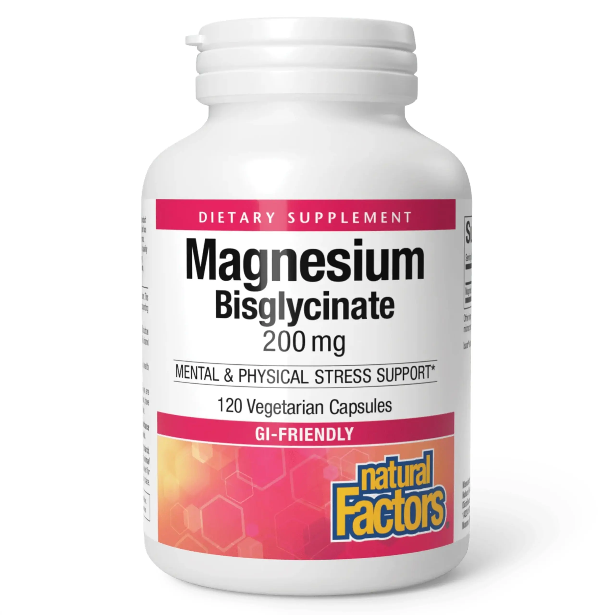 Natural Factors Magnesium Bisglycinate Capsule Supplements - 200 mg, 120 Count, Non-GMO, Vegetarian Digestive Health Mineral Supplements for Body Health, Daily Supplemental Nutrition Support & Muscle Support, Minerals