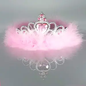 Fluffy Pink Feather Sparkling Rhinestones Regal Tiara