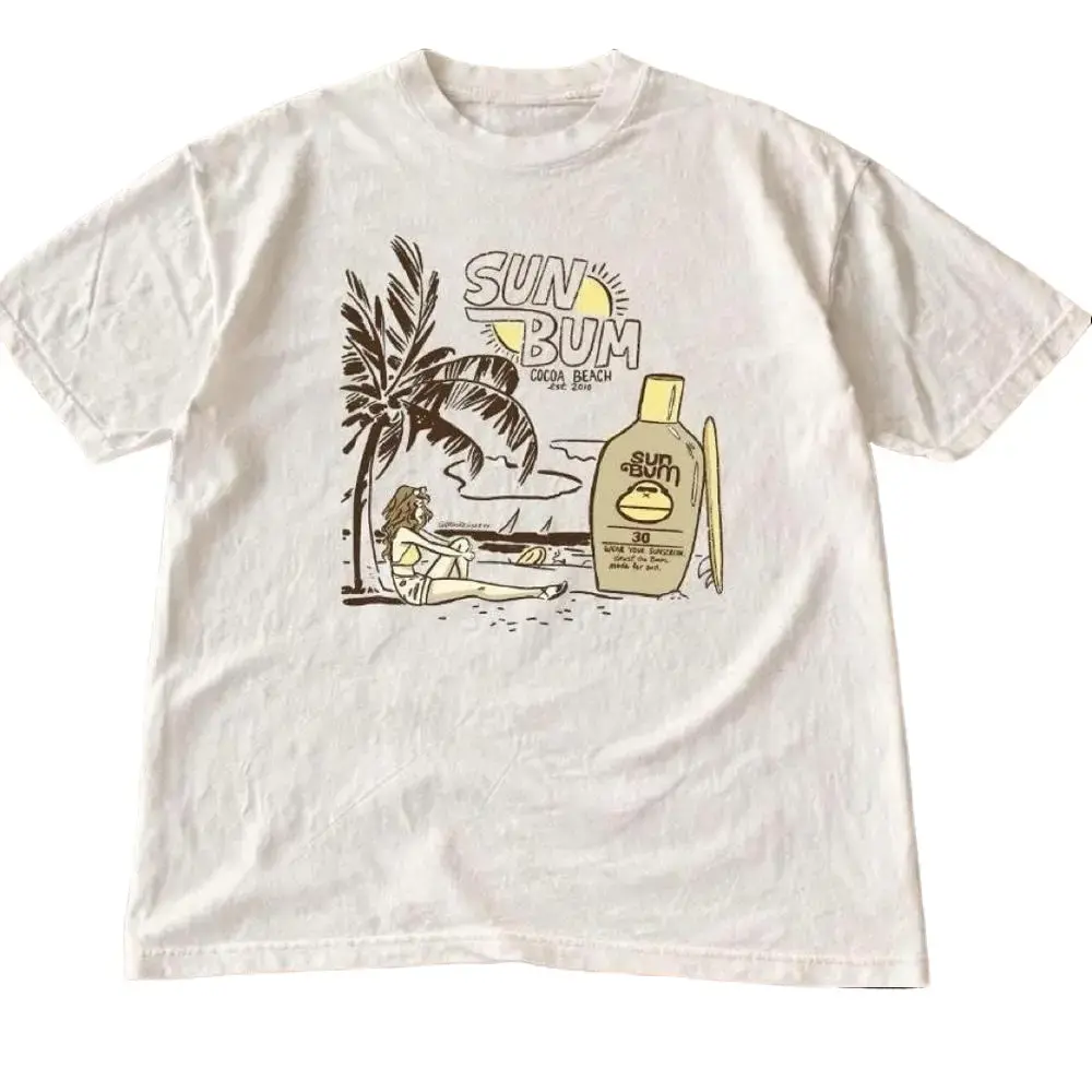 White Sun Bum Graphic T-shirt, Nature Y2k Streetwear Top, 2000s Cute Gift for Mens Clothing & Women's Clothes