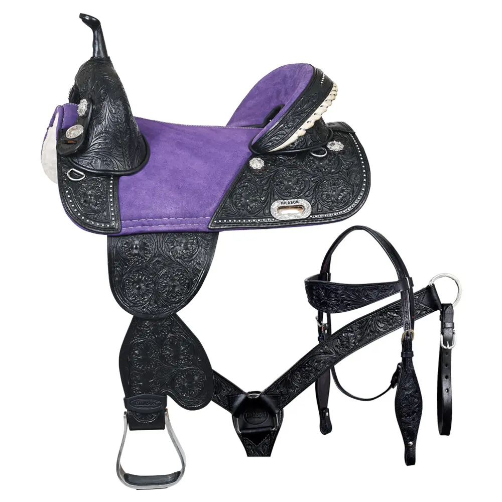 HILASON Western Horse Saddle American Leather Trail Barrel Racing | Treeless for Horses