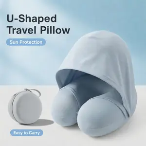 Original design: Ice Silk Memory Foam Hooded U-Shaped Travel Pillow, sun protection, ergonomic neck cushion, cooling, soft neck pillow,suitable for flights,car travel.Folding headrest with storage bag.Comfortable cervical pillow.Essential for adult travel
