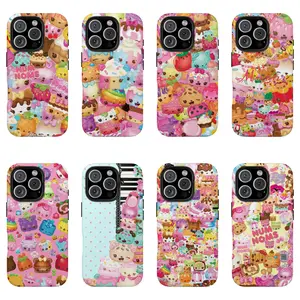 Colorful Cartoon Food Num Nom Phone Case, Kawaii Sweet Treats Graphic Cover For iPhone 17, 16, 15, 14, 13, 12, 11 Pro Max Plus | Fun Kidcore Dessert Snack Vibe Rugged Defender Dual Construction