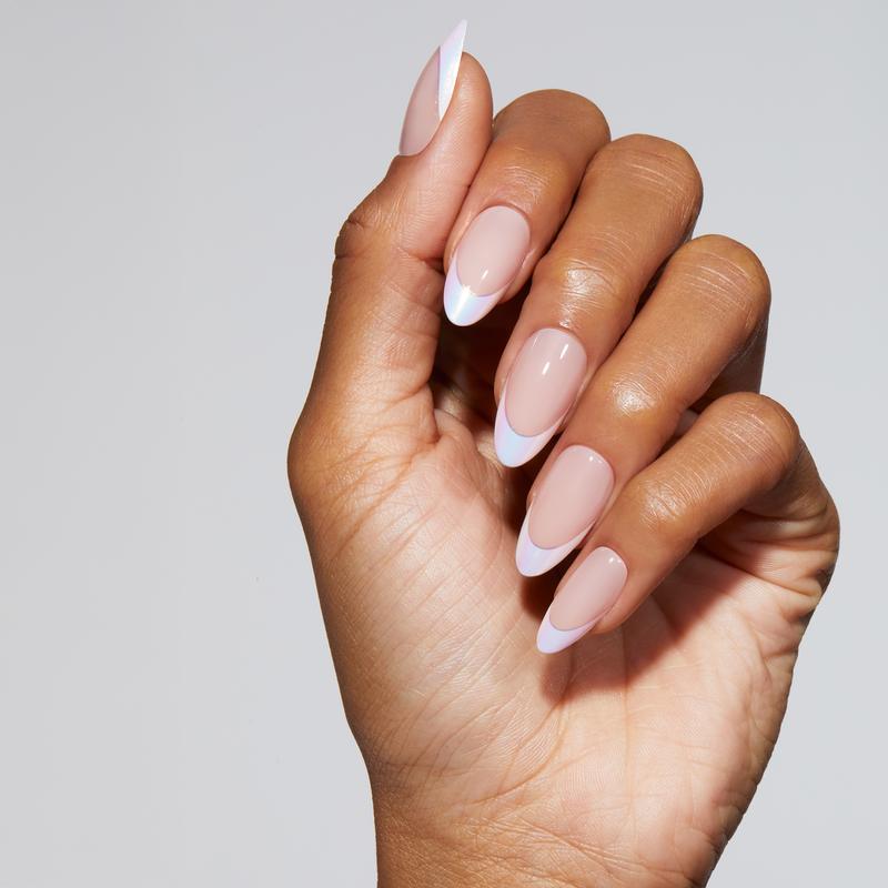Static Nails Like-Acrylic Reusable Pop-On Manicures - Opalescent French Almond - The High Quality, Long-Lasting Alternative to Salon Gels, Dips, Acrylics, and Press-On Nails