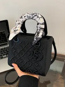 Elegant Rhombus Textured Handbag For Women, New Korean Style Casual Shoulder Crossbody Bag, Boutique Small Purse With Decor Charm, Suitable For Wedding Use