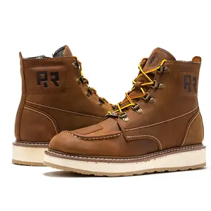 ROCKROOSTER Magnolia Sided Zip Soft Toe  Wedge Work Boots for Men Footwear Walking Shoes Comfort Leather Lace Up  Boy Closed Bota