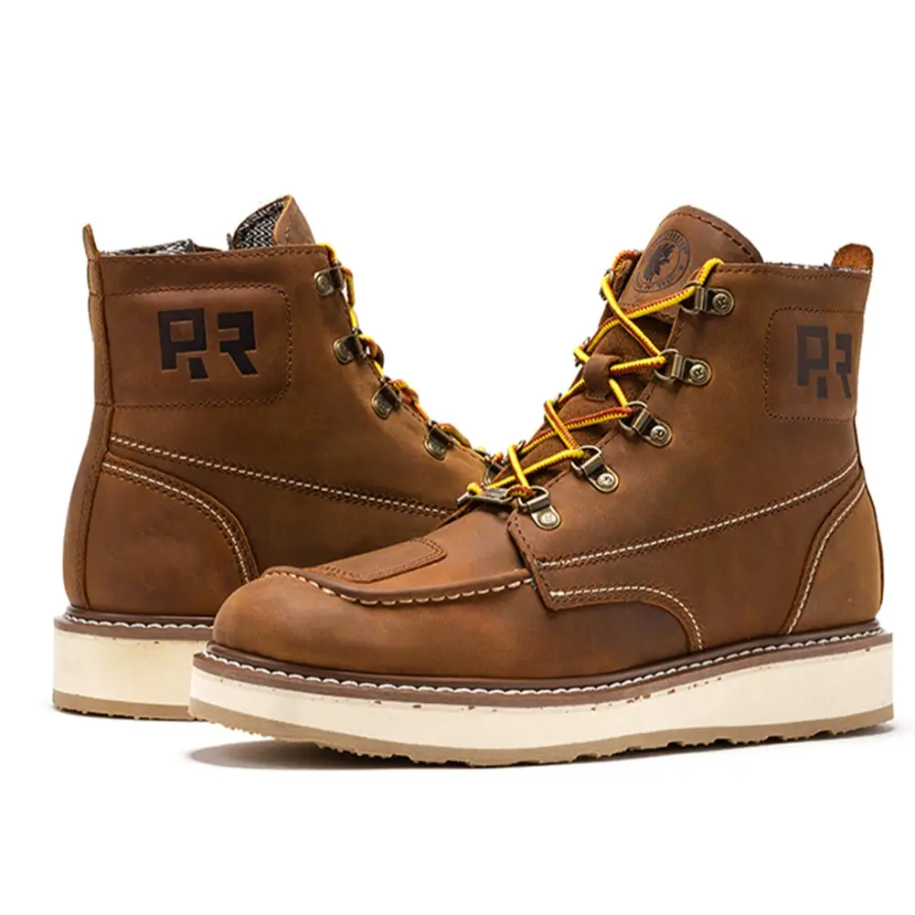 ROCKROOSTER Magnolia Sided Zip Soft Toe Wedge Work Boots for Men Footwear Walking Shoes Comfort Leather Lace Up Boy Closed Bota