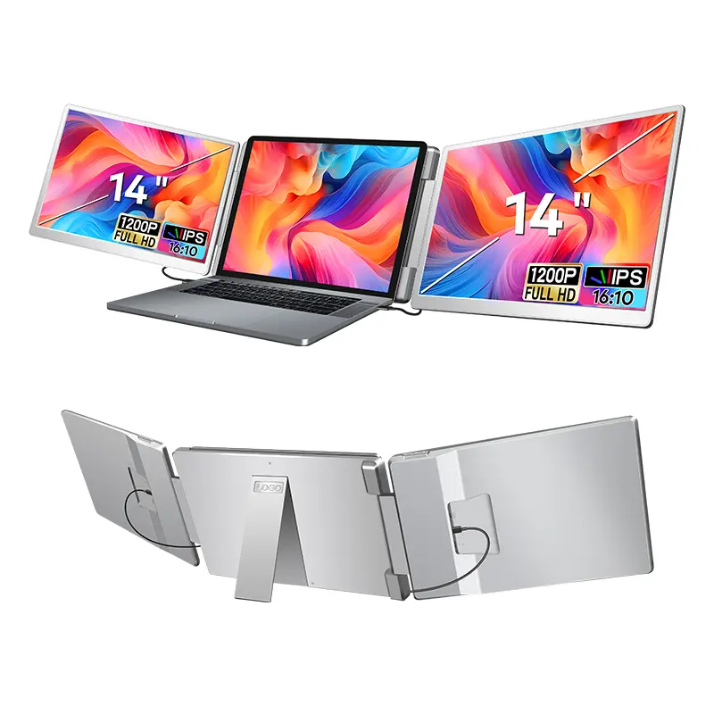 S7 14-Inch Portable Tri-Screen Monitor for 12-17 Inch Laptops, 1200P FHD IPS 16:10 Triple Screen Extender, Plug & Play USB-C/HDMI Laptop Monitor for Work, Trading, Gaming