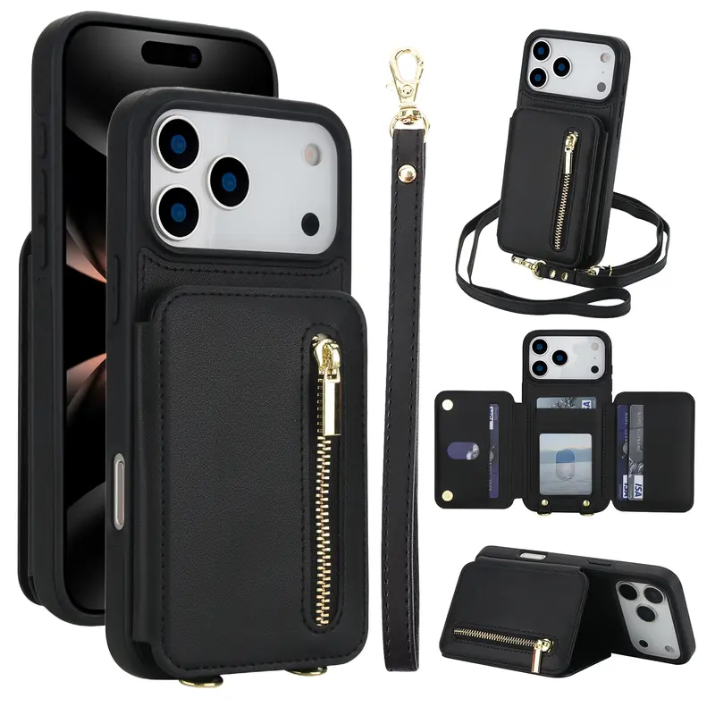 Blocking Zipper Wallet Crossbody Case for iPhone 18 Pro Max 17 16 15 14 13 Pro Max with Card Slots Wrist Strap Kickstand and Shockproof Protection Blocking Zipper Wallet Crossbody Case for iPhone 18 Pro Max 17 16 15 14 13 Pro Max with Card Slots Wrist Strap Kickstand and Shockproof Protection