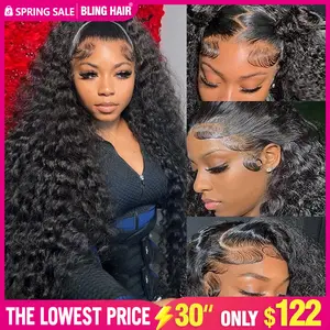 Bling Hair 13x6 Deep Wave HD Lace Front Wigs 13x4 Human Hair Lace Frontal Wig 180% Density Brazilian Deep Curly Hair For Women PrePlucked Lace Wig SpringStatements