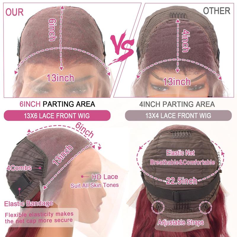 GK 32 Inch Burgundy Wig Human Hair Pre Plucked 13x6 HD Glueless Colored 99j Body Wave Lace Front Wigs 200 Density,100% Real Human Hair No Synthetic Blend No Tangle No Shedding Triple Lifespan