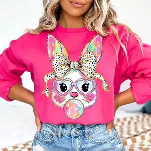 Glitter Easter Bunny Coquette sweatshirt, bunny and coquette bow Shirt Unisex, perfect spring sweater for women, Cute Gift For Her/him