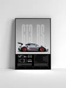 Porsche 911 GT3 RS Poster Sports Car Wall Art Print Modern Automotive Poster Gift for Car Enthusiast Car Print Car Poster Porsche