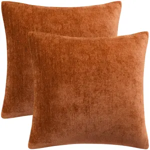 PiccoCasa Set of 2 Chenille Soft Throw Pillow Covers, Water Repellent Decorative Cushion Covers for Sofa Car, 20x20 Inch Burnt Orange