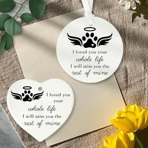 Dog Memorial Gift, 2 Counts/set Heart Shaped Ceramic Ornament, Pet Loss Sympathy Gift, Pet Memorial Gift, Home Decor