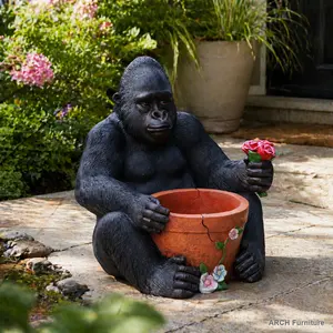 ARCH Outdoor Garden Sculpture Chimpanzees  Flower Pot Planter - Unique Yard Statue Decoration, Interesting Law Outdoor Ornament   WL