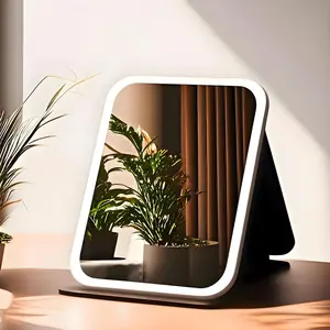 Rechargeable Foldable Makeup Mirror with LED Light, Portable Desktop Vanity Mirror for Bedroom, Dorm & Office,Compact Vanity Mirror for Daily Use & Travel Decor Pink