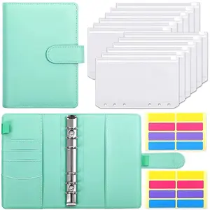 A6 Notebook Binder Budget Planner Organizer Cash Budget Envelope System Pu Leather With Zipper Pockets and Labels Stickers