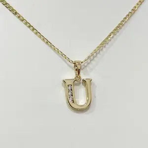 Cuban Chain - Thin Design with 14k Gold Plated Letter U Pendant