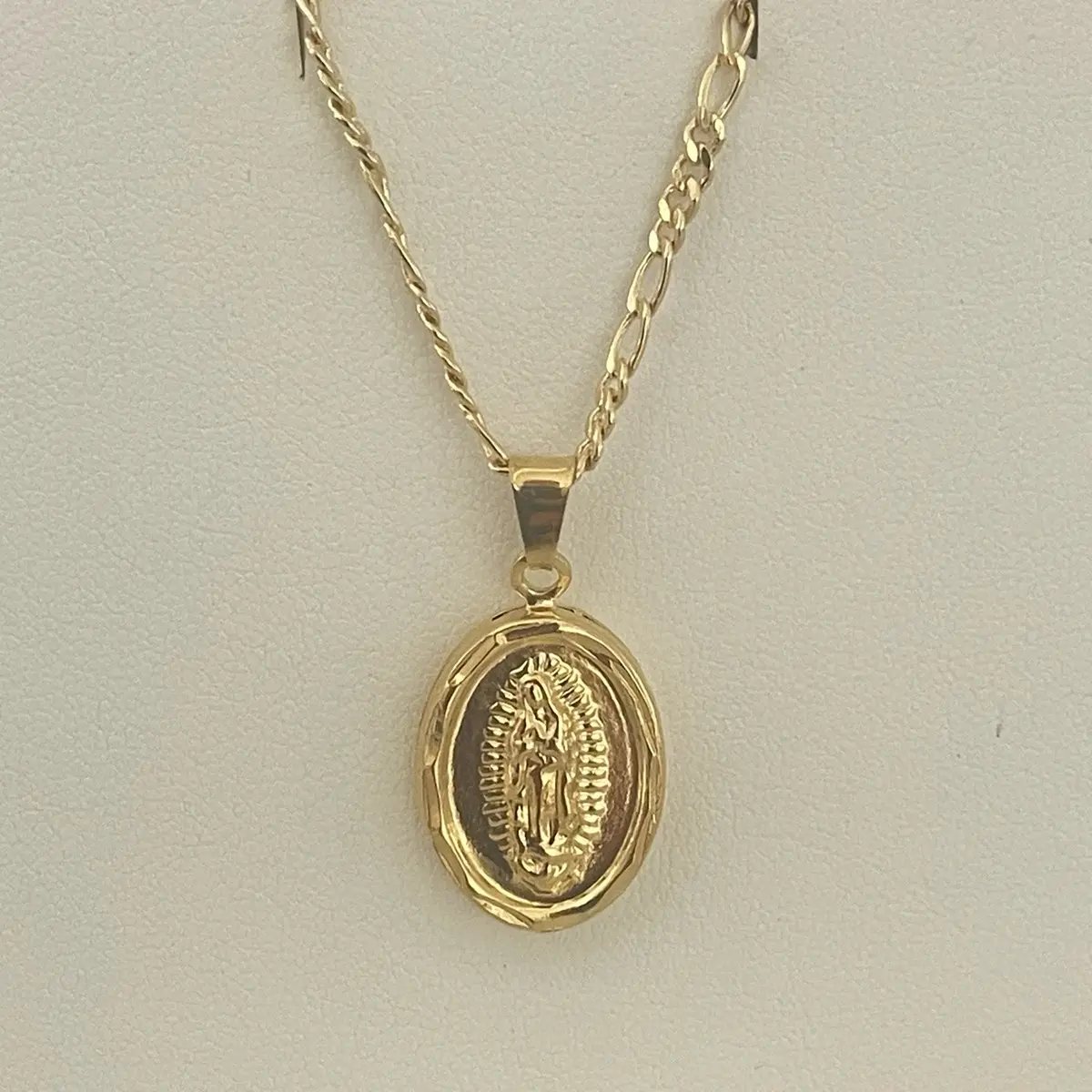 18k Gold Plated Guadalupe Necklace with Intricate Pendant, Hypoallergenic, Nickel-Free, Water-Resistant, Gold-Plated Metal Coating
