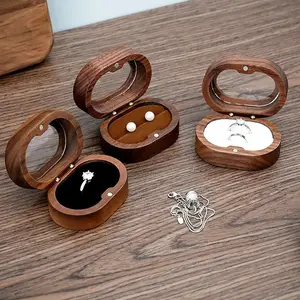 Oval Wooden Jewelry Box Ladies Lover Ring Display Box Engagement Wedding Couples Ring Storage Holder Love Gift Bead Case